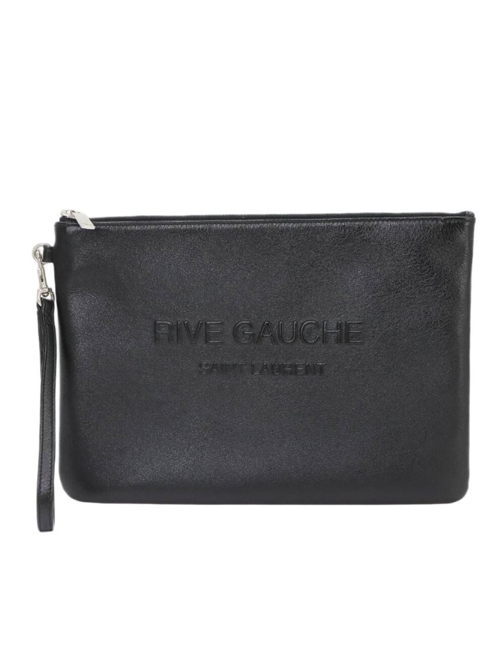 Saint Laurent Clutch Pouch Leather Black Silver